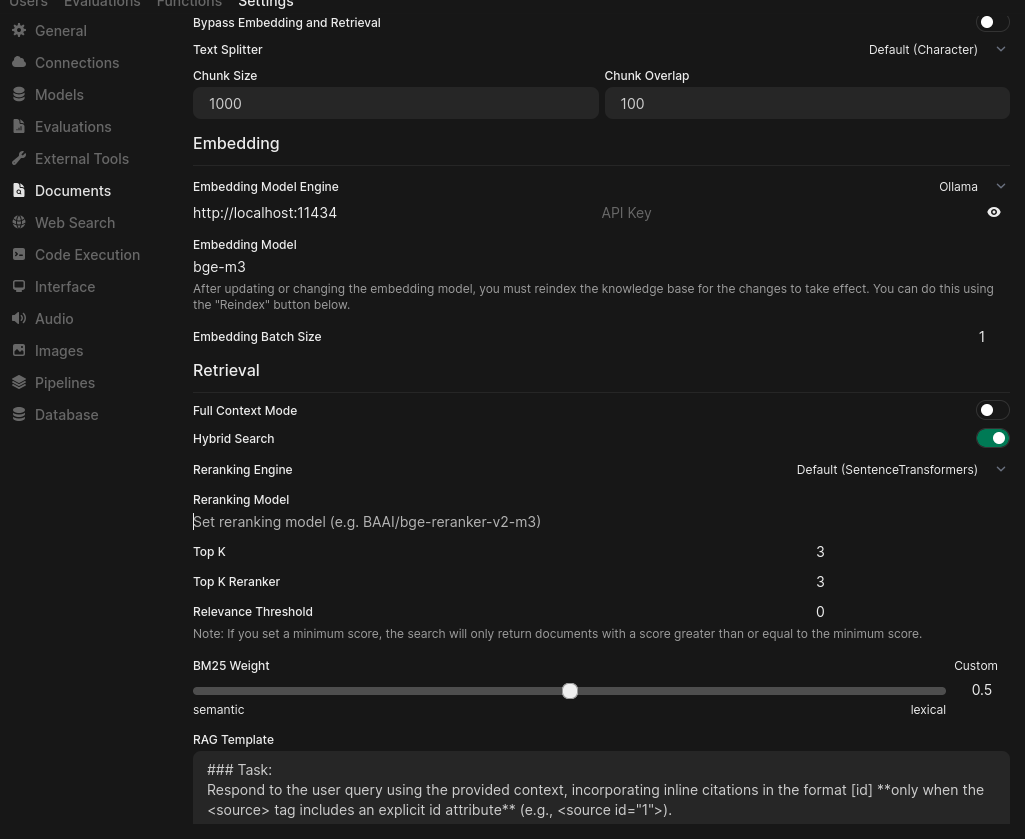 Screenshot of RAG menu in OpenWebUI